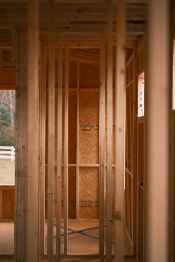 Interior wall framing on a residential job site